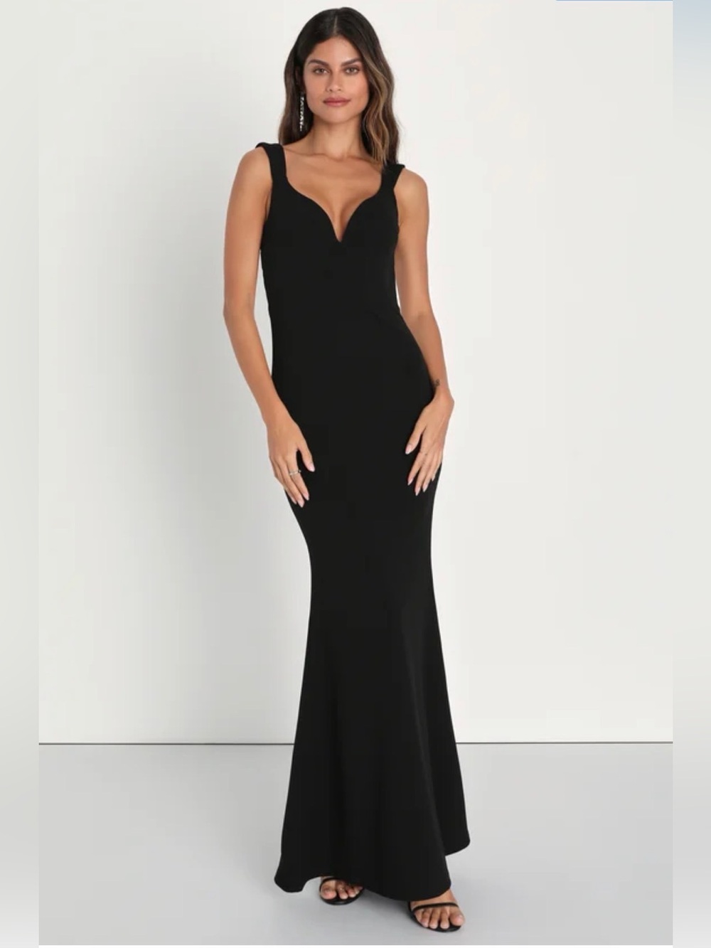 Lulu’s Alluring Temptation Black Backless Ruched Mermaid Maxi Dress
